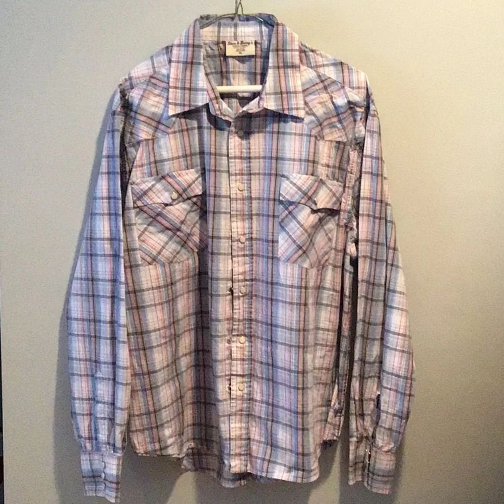 Steve & Barry’s Long Sleeve Snapped Front Gray/White/Red/Brown Plaid XL Shirt - Picture 1 of 3